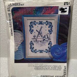 Crewel Embroidery Stitchery Kit - Blue Windmill Design